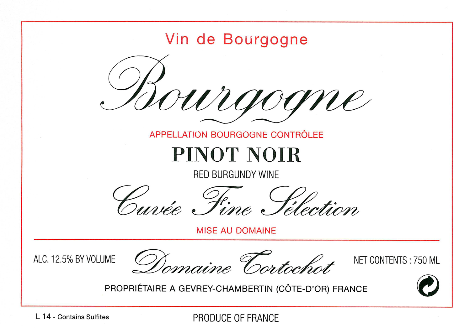 Tortochot Bourgogne Pinot Noir Cuvee Fine Selection 2016